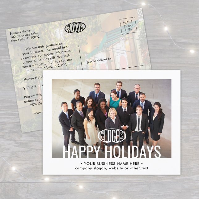 Any Text Business Promotional 2 Photo Holiday Announcement Postcard (Creator Uploaded)