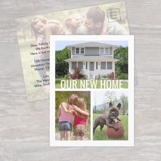 Any Text Change of Address 4 Photo Collage Moving Announcement Postcard (Creator Uploaded)