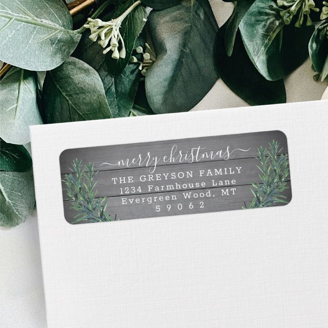 Any Text  Christmas Greenery & Wood Return Address Label (Creator Uploaded)