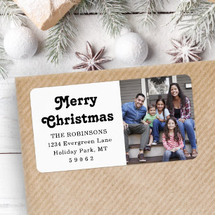 Any Text Christmas Photo Retro Return Address Label