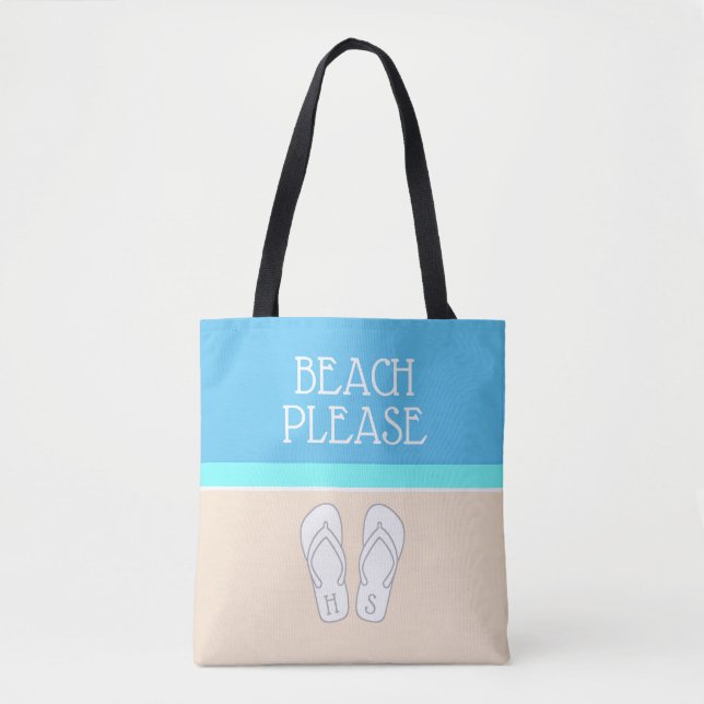 Any Text Cute Monogrammed Flip Flops Beach Please Tote Bag (Front)