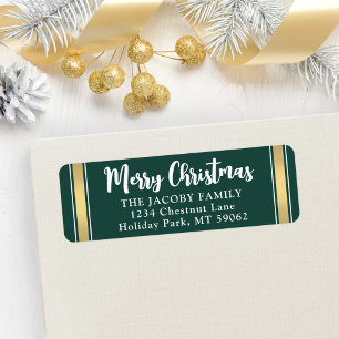 Any Text Dark Green Gold Christmas Return Address Label