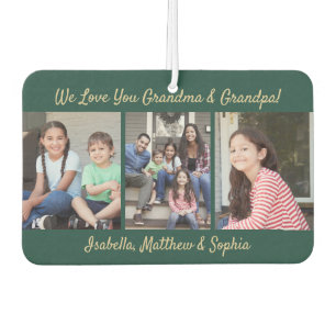 Any Text Family 4 Photo Collage Green and Gold Car Air Freshener