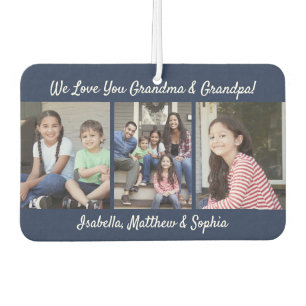 Any Text Family 4 Photo Collage Navy Blue & White Car Air Freshener