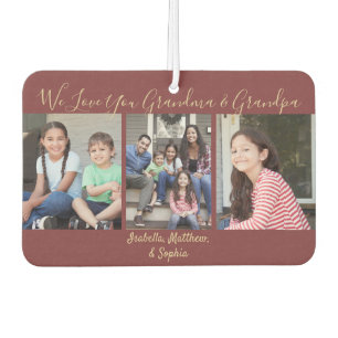 Any Text Family 4 Photo Collage Red & Gold Heart Car Air Freshener