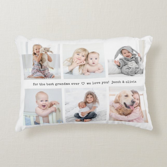 Any Text Front Back Photo Collage Modern Keepsake Decorative Cushion (Front)