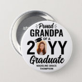 Any Text Graduate Photo Proud Grandpa Black White 7.5 Cm Round Badge (Front & Back)
