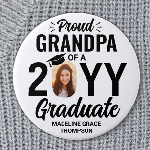 Any Text Graduate Photo Proud Grandpa Black White 7.5 Cm Round Badge