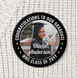 Any Text Graduation Photo Congrats Black and White 6 Cm Round Badge<br><div class="desc">Say congratulations and show your pride for the graduate with cool customised photo buttons / badges. (IMAGE PLACEMENT TIP: An easy way to centre a photo exactly how you want is to crop it before uploading to the Zazzle website.) All text is simple to personalise with name, class year, school,...</div>