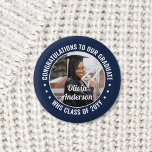 Any Text Graduation Photo Congrats Navy Blue White 3 Cm Round Badge<br><div class="desc">Say congratulations and show your pride for the graduate with cool customised photo buttons / badges. (IMAGE PLACEMENT TIP: An easy way to centre a photo exactly how you want is to crop it before uploading to the Zazzle website.) All text is simple to personalise with name, class year, school,...</div>