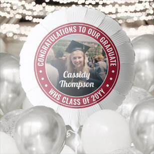 Any Text Graduation Photo Congrats Red and White Balloon