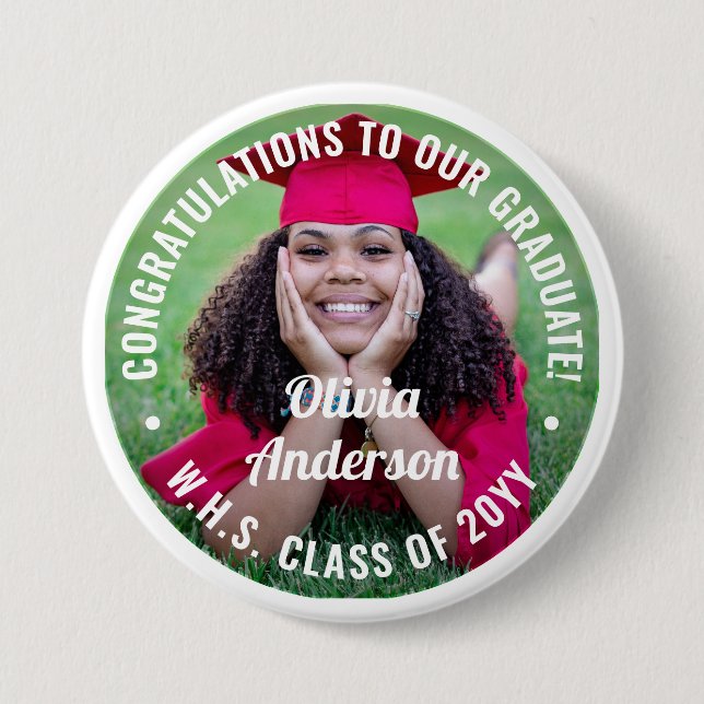 Any Text Graduation Photo Congratulations Modern 7.5 Cm Round Badge (Front)