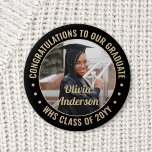 Any Text Graduation Photo Elegant Black and Gold 6 Cm Round Badge<br><div class="desc">Say congratulations and show your pride for the graduate with cool customized photo buttons / badges. (IMAGE PLACEMENT TIP: An easy way to center a photo exactly how you want is to crop it before uploading to the Zazzle website.) All text is simple to personalize with name, class year, school,...</div>