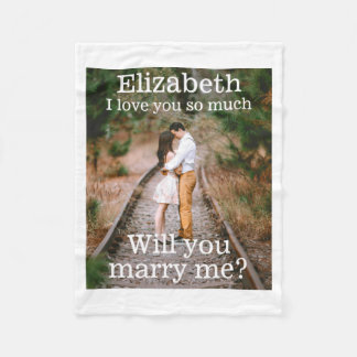 Any Text Marriage Proposal Photo Marry Me Black T Fleece Blanket
