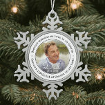 Any Text Memorial Photo Someone in Heaven Simple Snowflake Pewter Christmas Ornament<br><div class="desc">Honour a departed loved one for the holidays with a custom photo pewter snowflake Christmas ornament. Picture and all text on this template are simple to personalise, including quote that reads "Because someone we love is in heaven, there's a little bit of Heaven in our home." (IMAGE PLACEMENT TIP: An...</div>