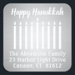 Any Text Menorah Faux Foil Return Address Labels<br><div class="desc">Add a chic holiday card finishing touch with these elegant white and faux silver foil glossy return address labels / envelope seals. All text can easily be customised with name and address. Modern minimalist design features the lit candles of a menorah and stylish script and calligraphy style typography. Happy Hanukkah!...</div>