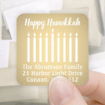 Any Text Menorah Faux Foil Return Address Labels<br><div class="desc">Add a chic holiday card finishing touch with these elegant white and faux gold foil glossy return address labels / envelope seals. All text can easily be customised with name and address. Modern minimalist design features the lit candles of a menorah and stylish script and calligraphy style typography. Happy Hanukkah!...</div>