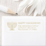 Any Text Menorah Gold Hanukkah Return Address Label<br><div class="desc">Add the perfect Hanukkah card finishing touch with these elegant white and gold return address labels. The gold is non-metallic printed colour,  not foil. All text can easily be customised with any greeting,  name,  and address. Design features a simple menorah with lit candles and chic modern typography. Happy Hanukkah!</div>