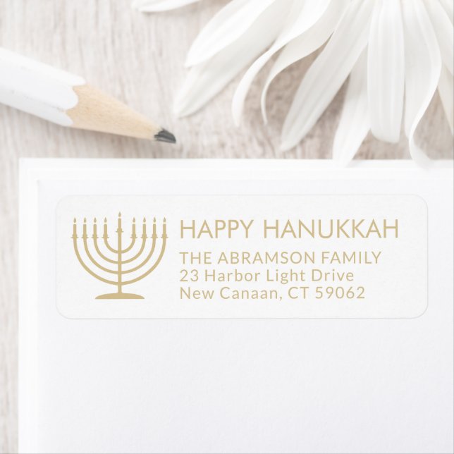 Any Text Menorah Gold Hanukkah Return Address Label (Insitu)
