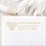 Any Text Menorah Gold Hanukkah Return Address Return Address Label<br><div class="desc">Add the perfect Hanukkah card finishing touch with these elegant white and gold return address labels. The gold is non-metallic printed colour,  not foil. All text can easily be customised with any greeting,  name,  and address. Design features a simple menorah with lit candles and chic modern typography. Happy Hanukkah!</div>