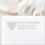 Any Text Menorah White Hanukkah Return Address Label<br><div class="desc">Add the perfect Hanukkah card finishing touch with these elegant white and grey return address labels. All text can easily be customised with any greeting,  name,  and address. Design features a simple menorah with lit candles and chic modern typography. Happy Hanukkah!</div>