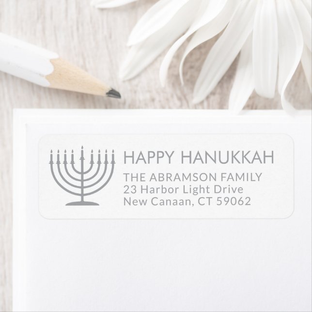 Any Text Menorah White Hanukkah Return Address Label (Insitu)