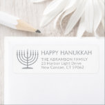 Any Text Menorah White Hanukkah Return Address Return Address Label<br><div class="desc">Add the perfect Hanukkah card finishing touch with these elegant white and grey return address labels. All text can easily be customised with any greeting,  name,  and address. Design features a simple menorah with lit candles and chic modern typography. Happy Hanukkah!</div>