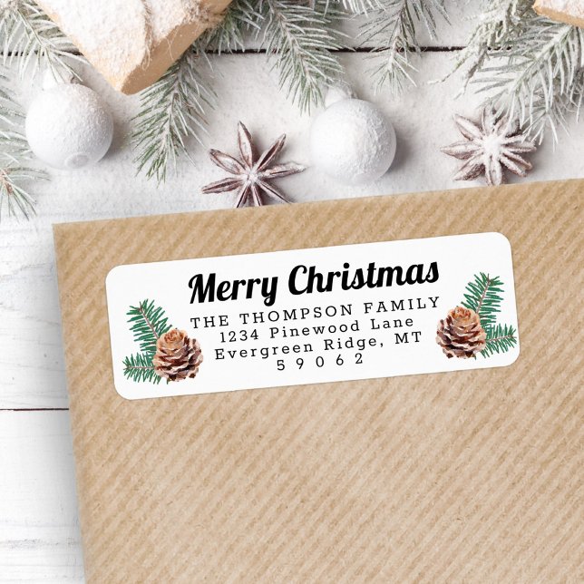 Any Text Modern Holiday Pine White Return Address Label (Creator Uploaded)