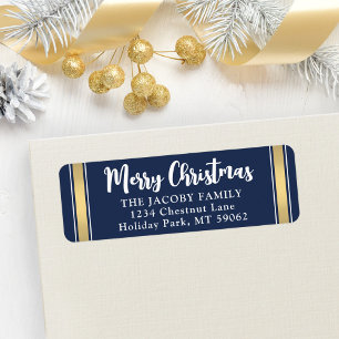 Any Text Navy Blue & Gold Christmas Return Address Label