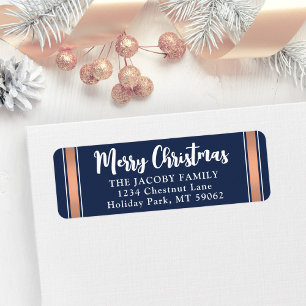 Any Text Navy & Rose Gold Christmas Return Address Label
