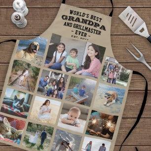 Any Text Photo Collage Best Grandpa Ever Khaki Apron