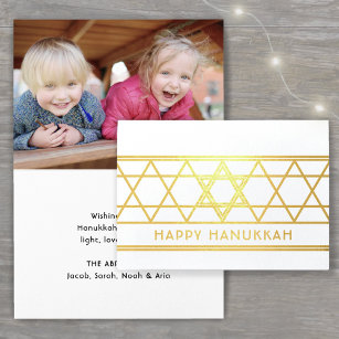 Any Text Photo Happy Hanukkah Modern Star of David Foil Card