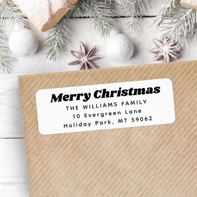 Any Text Retro Typography Christmas Return Address Label (Creator Uploaded)