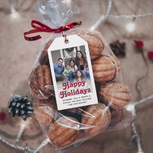 Any Text Retro Typography & Photo Festive Red Gift Tags