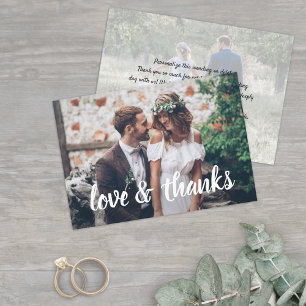 Any Text Simple Script Love & Thanks Wedding Photo Thank You Card
