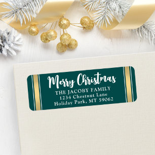 Any Text Teal Green Gold Christmas Return Address Label
