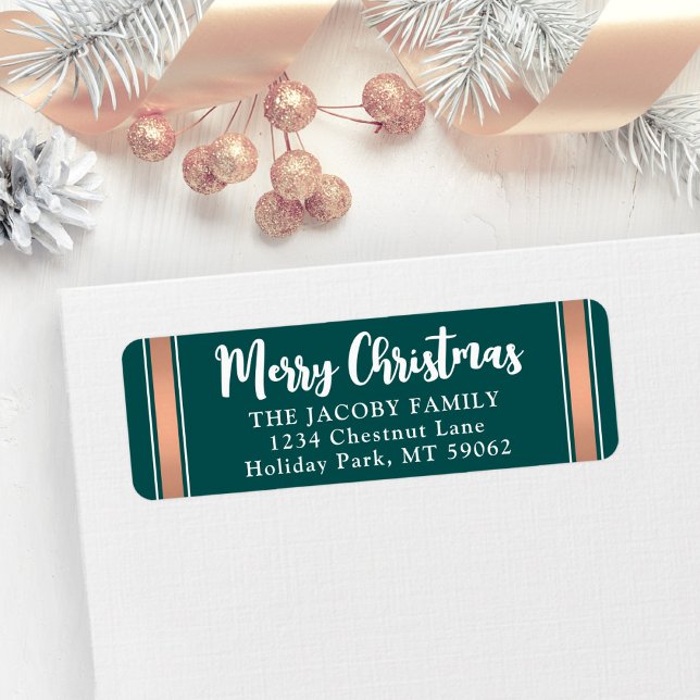 Any Text Teal & Rose Gold Christmas Return Address Label (Creator Uploaded)