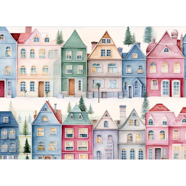 Any Text Watercolor Homes Holiday Card (Creator Uploaded)