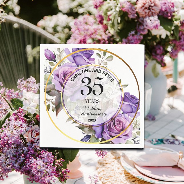 Any Wedding (35) Gold Frame Roses Anniversary Napkin (Creator Uploaded)