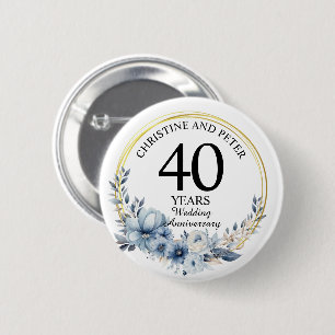 Any Wedding (40) Elegant Blue Floral Anniversary 6 Cm Round Badge