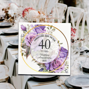 Any Wedding (40) Gold Frame Roses Anniversary Napkin