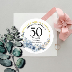 Any Wedding (50) Elegant Blue Floral Anniversary Classic Round Sticker