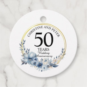 Any Wedding (50) Elegant Blue Floral Anniversary Favour Tags