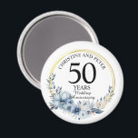 Any Wedding (50) Elegant Blue Floral Anniversary Magnet<br><div class="desc">Any Wedding Elegant Blue Floral Anniversary magnet - this elegant Blue Floral with Gold Frame any year wedding anniversary magnet can be personalised with your special wedding anniversary year!</div>