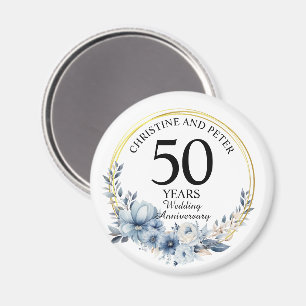 Any Wedding (50) Elegant Blue Floral Anniversary Magnet