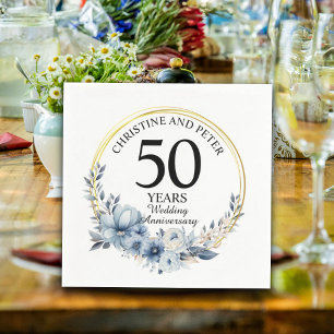 Any Wedding (50) Elegant Blue Floral Anniversary Napkin