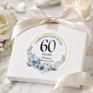 Any Wedding (60) Elegant Blue Floral Anniversary Classic Round Sticker