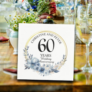 Any Wedding (60) Elegant Blue Floral Anniversary Napkin