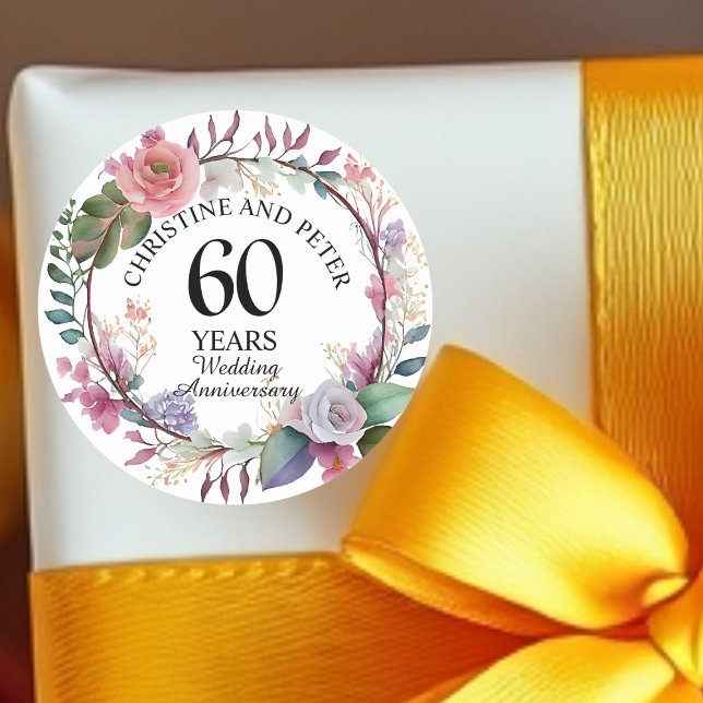 Any Wedding (60) Elegant Floral Anniversary Classic Round Sticker (Creator Uploaded)