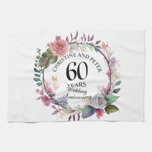 Any Wedding (60) Elegant Floral Anniversary Tea Towel